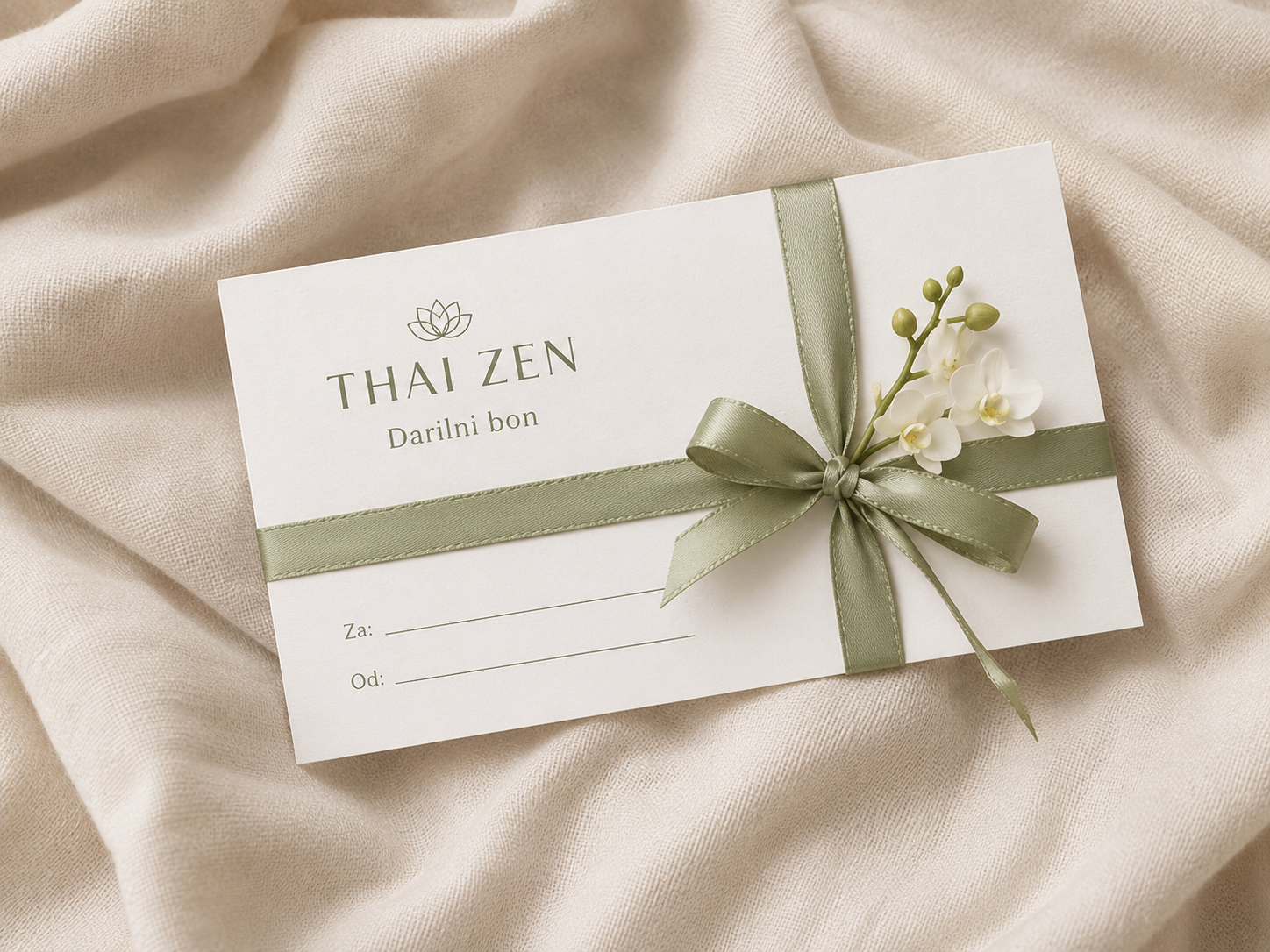 Elegant Thai Zen gift voucher on linen