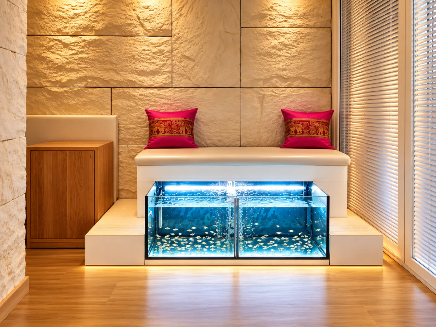 Fish spa aquarium with Garra Rufa fish at Thai Zen Ljubljana